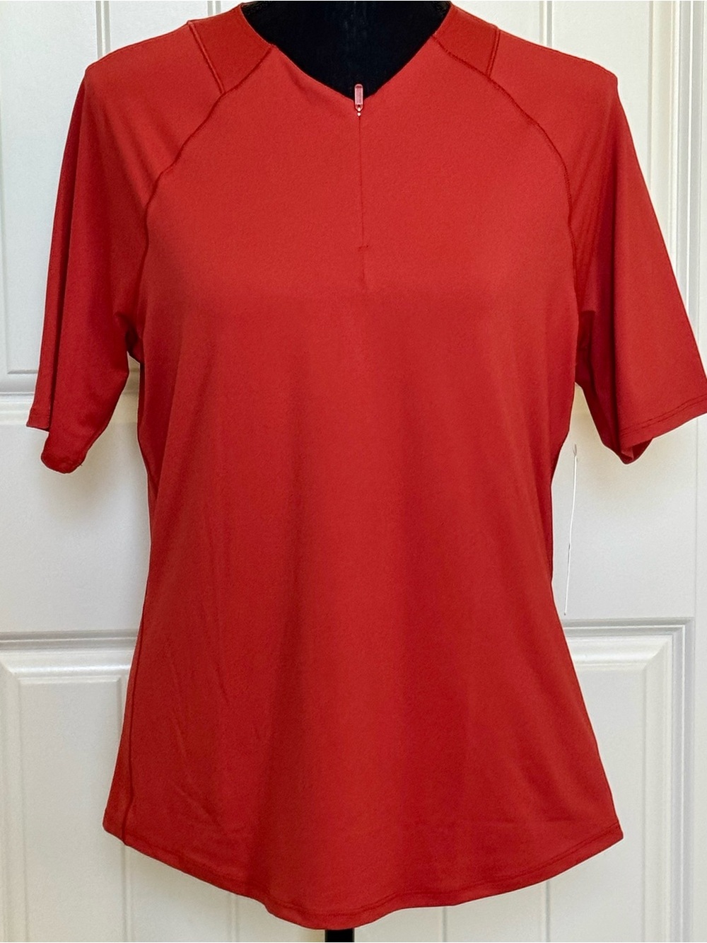 Athleta Red Short Sleeve Performance Tee with Notch Zip